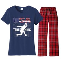 America Table Tennis Fans Jersey American Flag Ping Pong Art Premium Women's Flannel Pajama Set