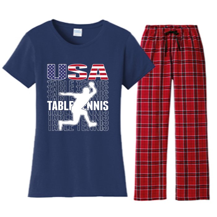 America Table Tennis Fans Jersey American Flag Ping Pong Art Premium Women's Flannel Pajama Set