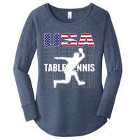 America Table Tennis Fans Jersey American Flag Ping Pong Art Premium Women's Perfect Tri Tunic Long Sleeve Shirt