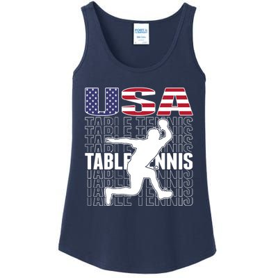 America Table Tennis Fans Jersey American Flag Ping Pong Art Premium Ladies Essential Tank