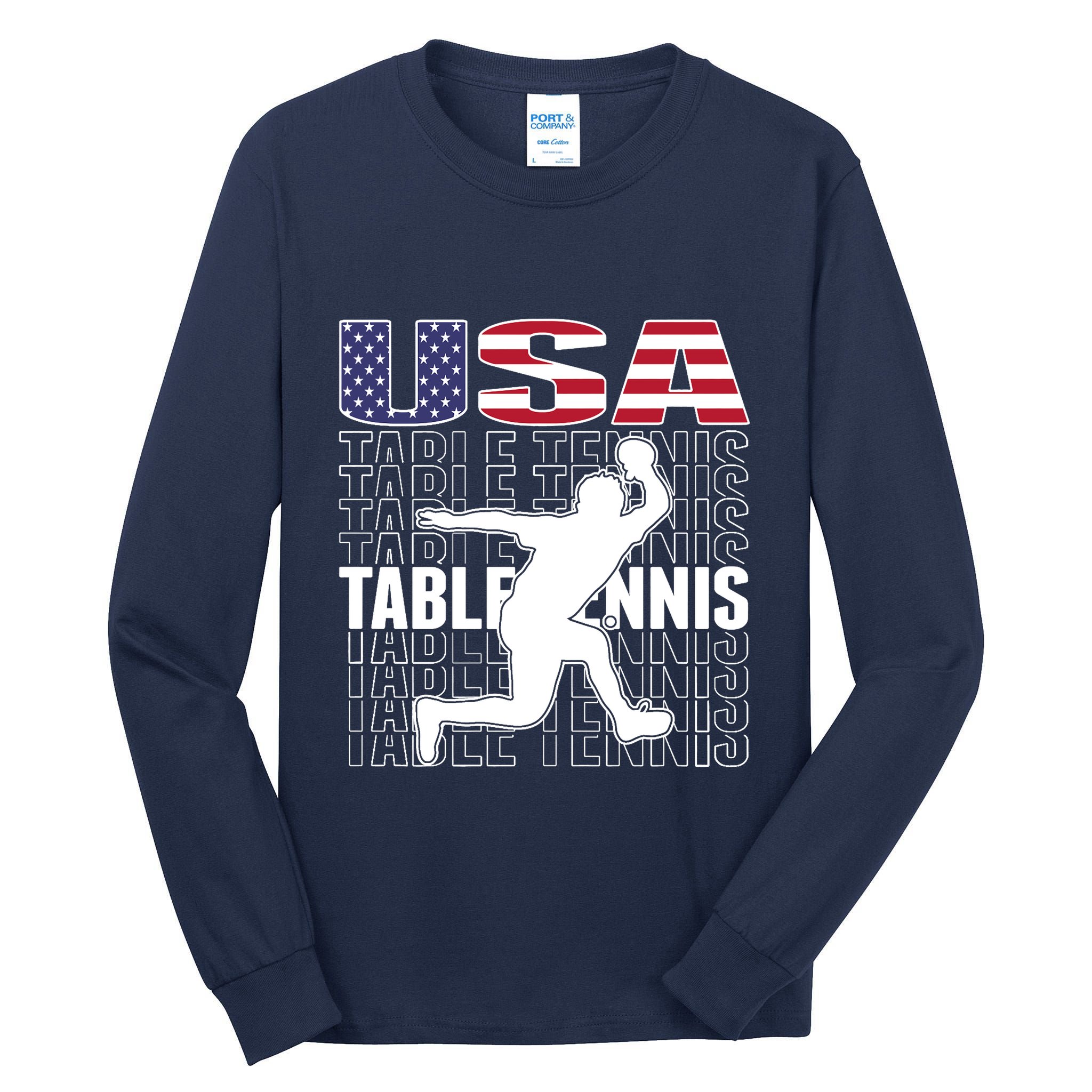 America Table Tennis Fans Jersey American Flag Ping Pong Art Premium Tall Long Sleeve T-Shirt