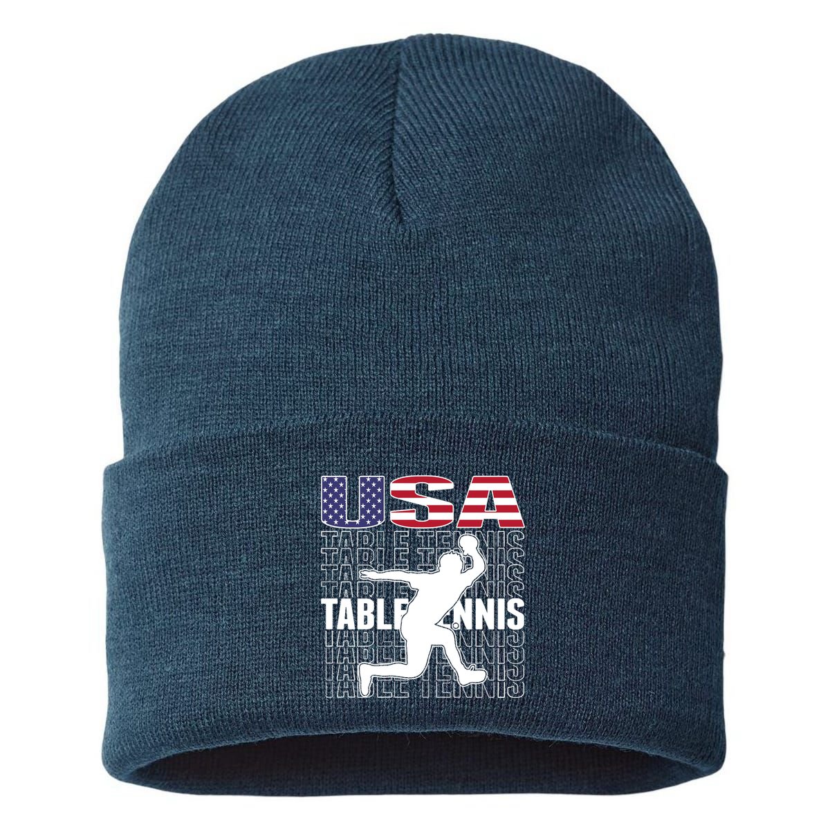 America Table Tennis Fans Jersey American Flag Ping Pong Art Premium Sustainable Knit Beanie