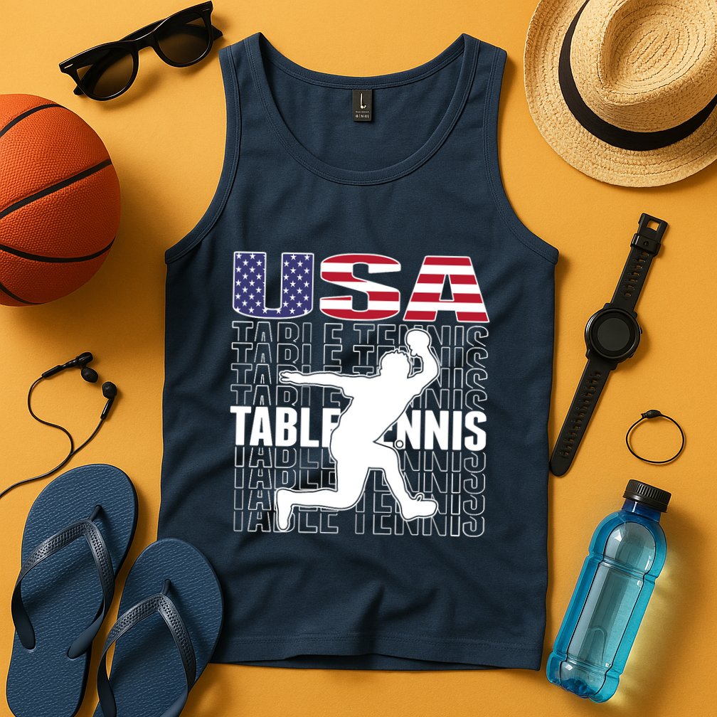 America Table Tennis Fans Jersey American Flag Ping Pong Art Premium Tank Top