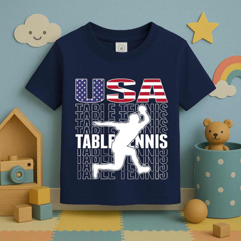 America Table Tennis Fans Jersey American Flag Ping Pong Art Premium Toddler T-Shirt