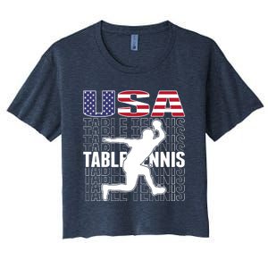 America Table Tennis Fans Jersey American Flag Ping Pong Art Premium Women's Crop Top Tee