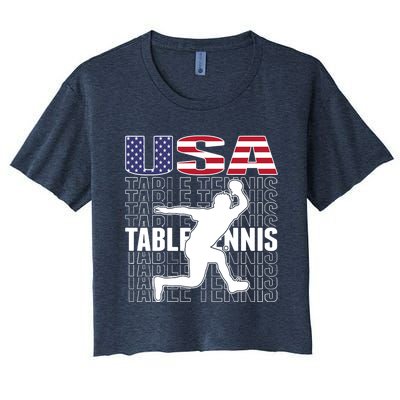 America Table Tennis Fans Jersey American Flag Ping Pong Art Premium Women's Crop Top Tee