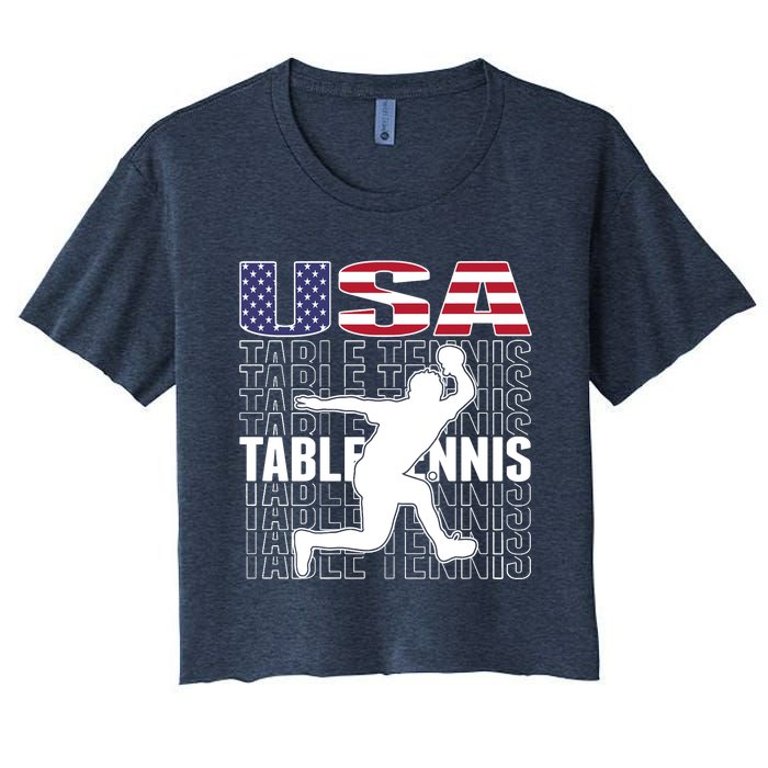 America Table Tennis Fans Jersey American Flag Ping Pong Art Premium Women's Crop Top Tee