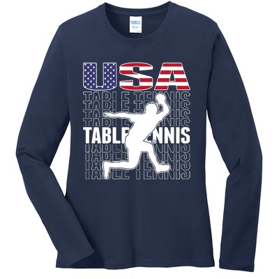 America Table Tennis Fans Jersey American Flag Ping Pong Art Premium Ladies Long Sleeve Shirt