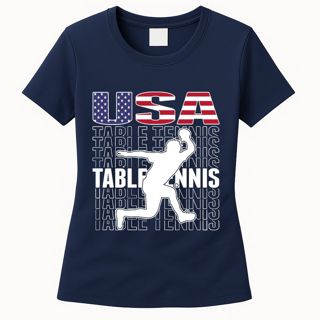 America Table Tennis Fans Jersey American Flag Ping Pong Art Premium Womens T-Shirt