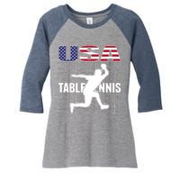 America Table Tennis Fans Jersey American Flag Ping Pong Art Premium Women's Tri-Blend 3/4-Sleeve Raglan Shirt