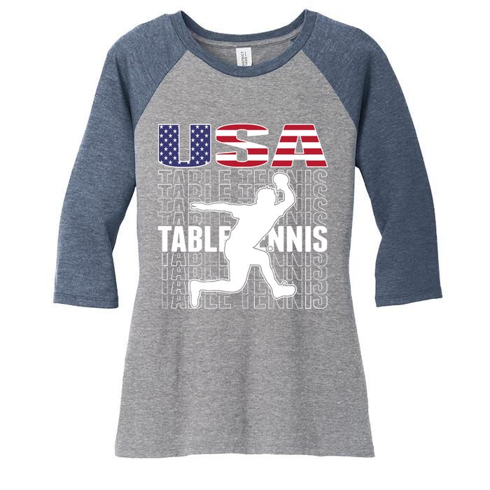 America Table Tennis Fans Jersey American Flag Ping Pong Art Premium Women's Tri-Blend 3/4-Sleeve Raglan Shirt