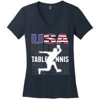 America Table Tennis Fans Jersey American Flag Ping Pong Art Premium Women's V-Neck T-Shirt