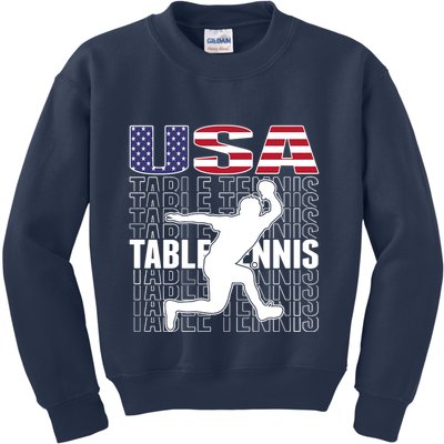 America Table Tennis Fans Jersey American Flag Ping Pong Art Premium Kids Sweatshirt