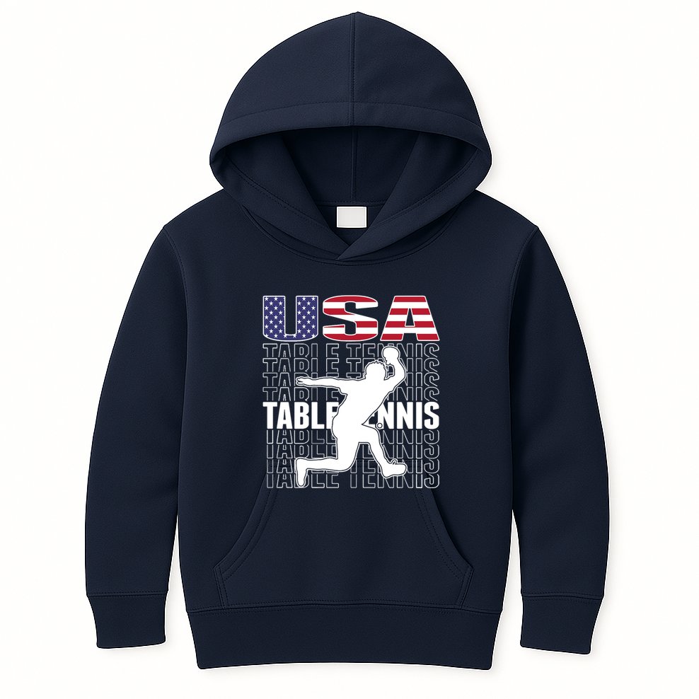 America Table Tennis Fans Jersey American Flag Ping Pong Art Premium Kids Hoodie
