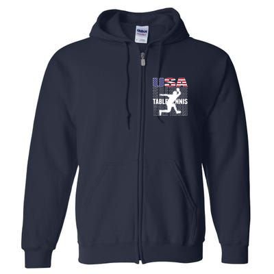 America Table Tennis Fans Jersey American Flag Ping Pong Art Premium Full Zip Hoodie