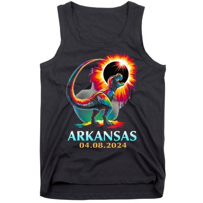 Arkansas Totality Total Solar Eclipse 2024 T Rex Dinosaur Tank Top