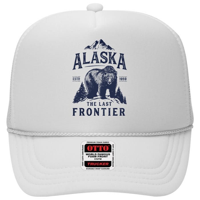 Alaska T The Last Frontier Bear Home Gifts High Crown Mesh Back Trucker Hat