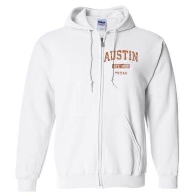 Austin Texas Tx Vintage Athletic Full Zip Hoodie