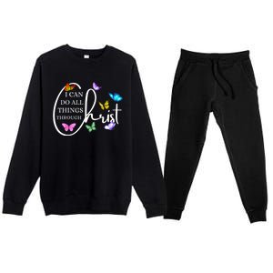 All Things Through Christ Faith Based Christian Graphic Premium Crewneck Sweatsuit Set