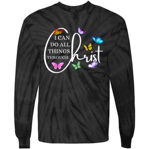 All Things Through Christ Faith Based Christian Graphic Tie-Dye Long Sleeve Shirt