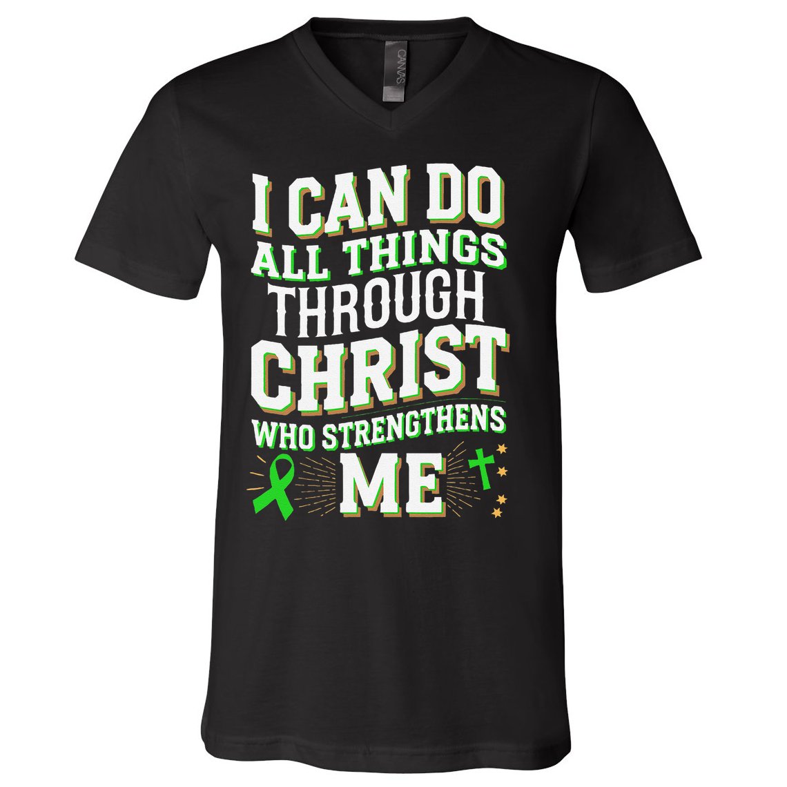 All Things Through Christ Spinal Cord Injury Awareness V-Neck T-Shirt
