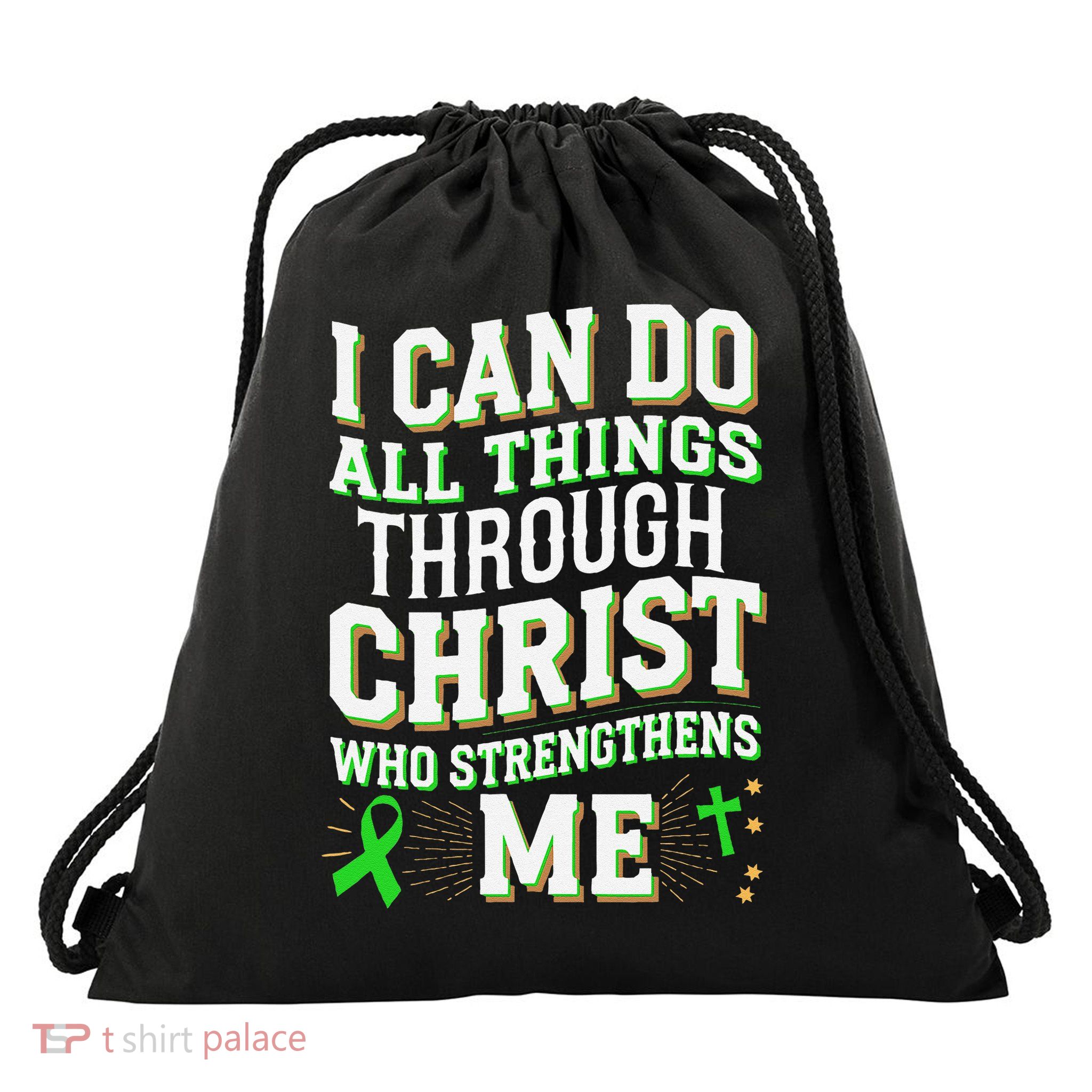 All Things Through Christ Spinal Cord Injury Awareness Drawstring Bag