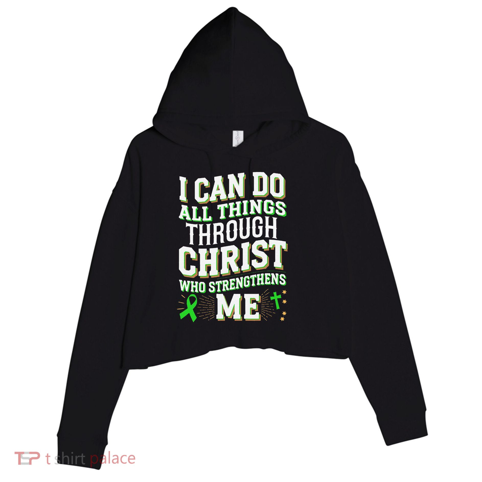 All Things Through Christ Spinal Cord Injury Awareness Crop Fleece Hoodie