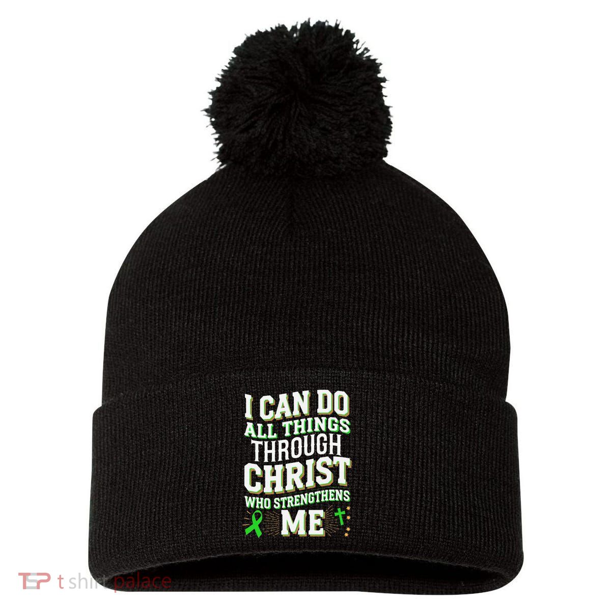 All Things Through Christ Spinal Cord Injury Awareness Pom Pom 12in Knit Beanie