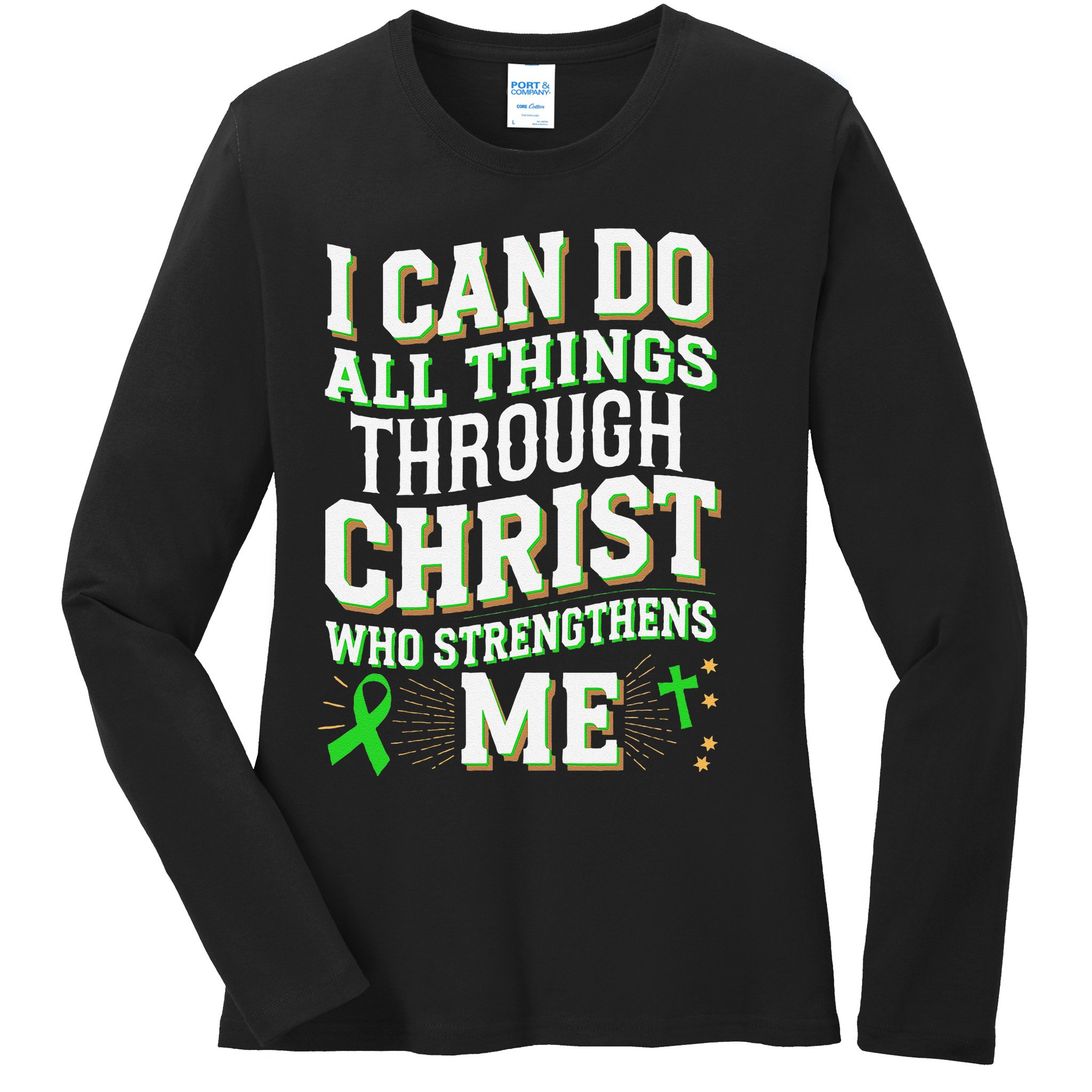 All Things Through Christ Spinal Cord Injury Awareness Ladies Long Sleeve Shirt