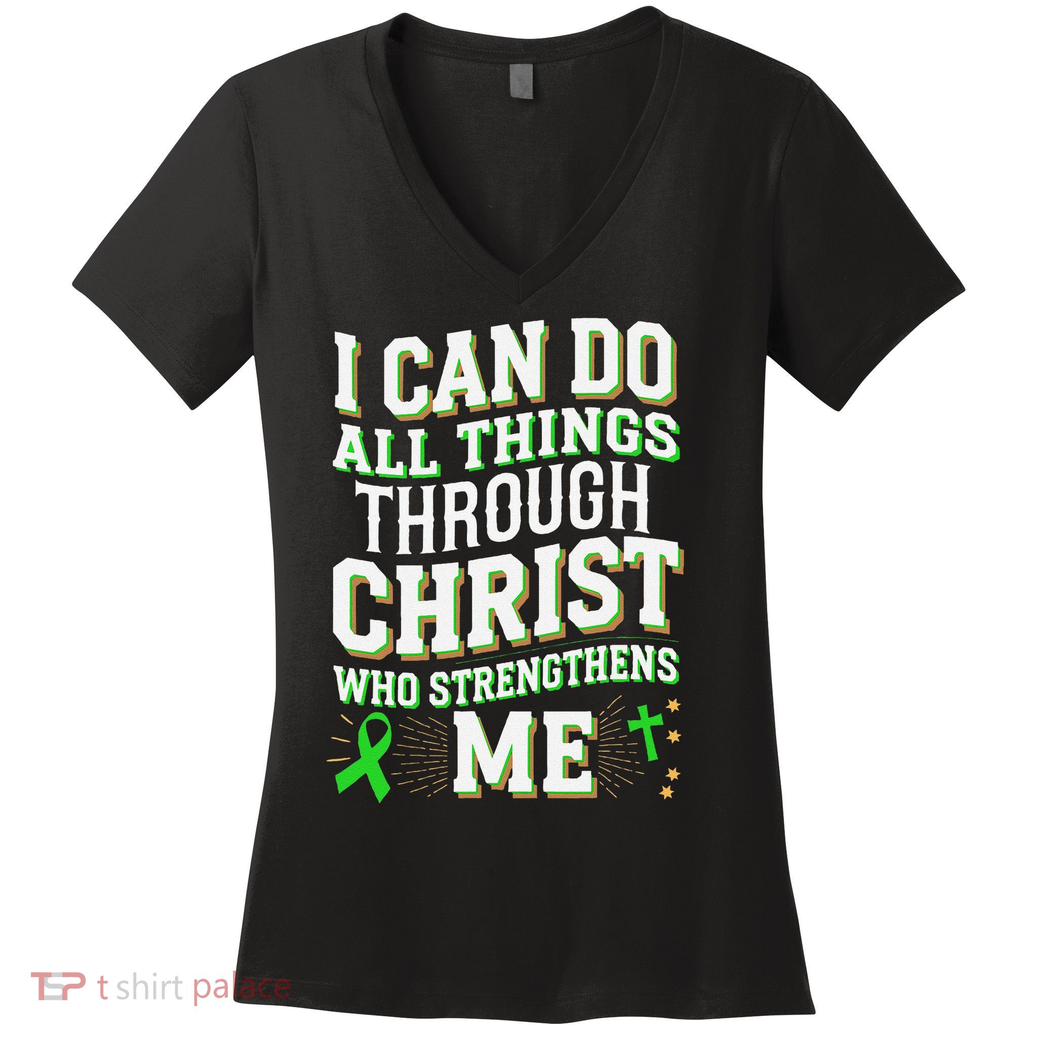 All Things Through Christ Spinal Cord Injury Awareness Women's V-Neck T-Shirt