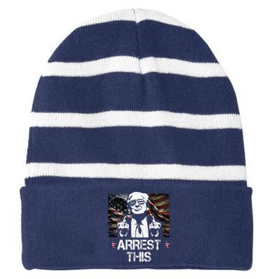 Arrest This Trump Middle Fingers Pro Trump 2024 Striped Beanie with Solid Band