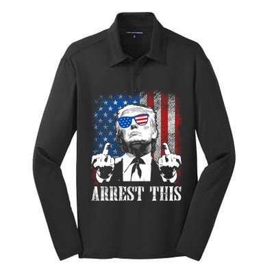 Arrest This Trump 2024 Us American Flag Silk Touch Performance Long Sleeve Polo