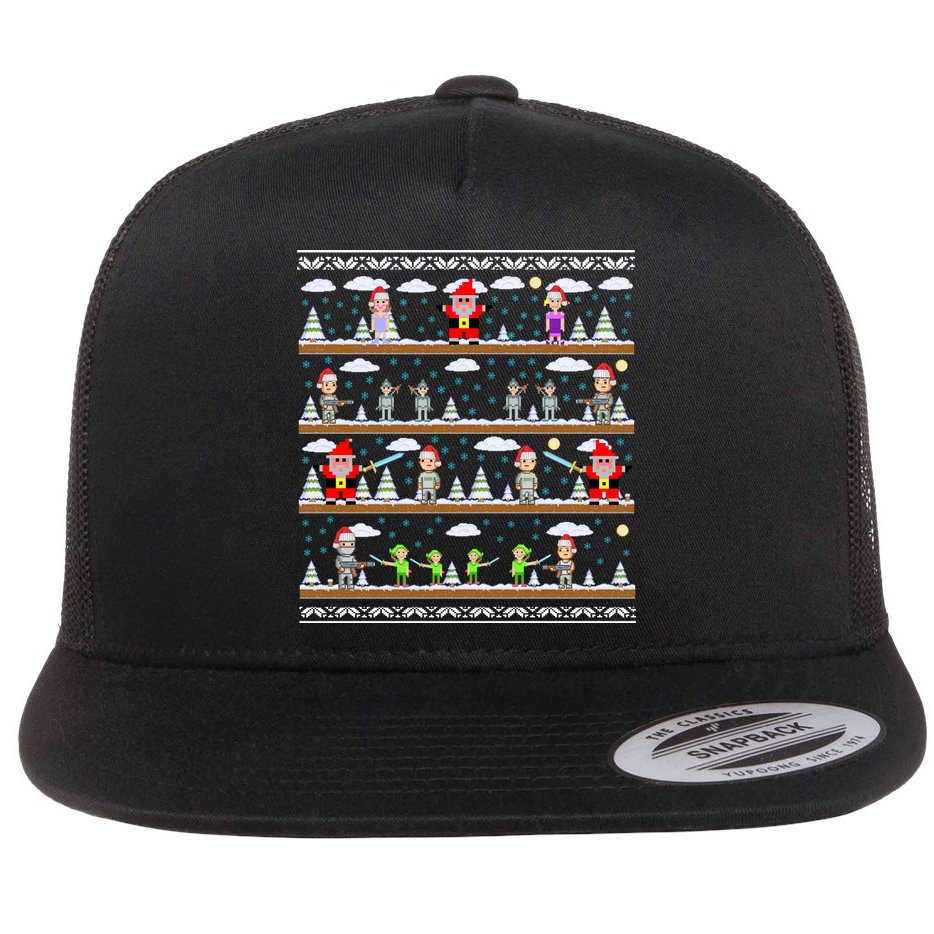 Attack of Christmas Gamer Ugly Christmas Sweater Flat Bill Trucker Hat