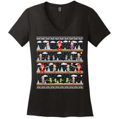 Attack of Christmas Gamer Ugly Christmas Sweater Women's V-Neck T-Shirt