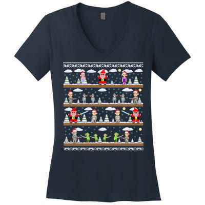 Attack of Christmas Gamer Ugly Christmas Sweater Women's V-Neck T-Shirt