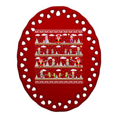 Attack of Christmas Gamer Ugly Christmas Sweater Ceramic Oval Ornament