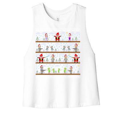 Attack of Christmas Gamer Ugly Christmas Sweater Women's Racerback Cropped Tank