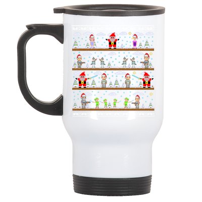 Attack of Christmas Gamer Ugly Christmas Sweater Stainless Steel Travel Mug