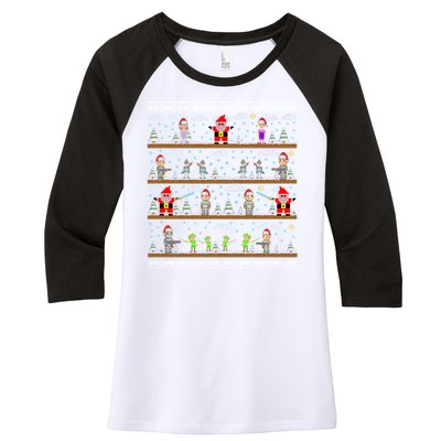 Attack of Christmas Gamer Ugly Christmas Sweater Women's Tri-Blend 3/4-Sleeve Raglan Shirt