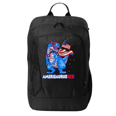 Amerisaurus Trex Usa Flag Funny 4th Of July Dinosaur City Backpack