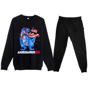 Amerisaurus Trex Usa Flag Funny 4th Of July Dinosaur Premium Crewneck Sweatsuit Set