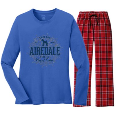 Airedale Terrier Vintage Airedale Gift Women's Long Sleeve Flannel Pajama Set 