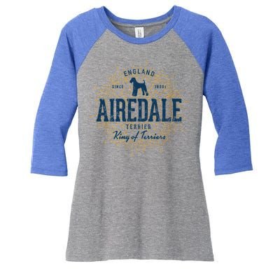 Airedale Terrier Vintage Airedale Gift Women's Tri-Blend 3/4-Sleeve Raglan Shirt