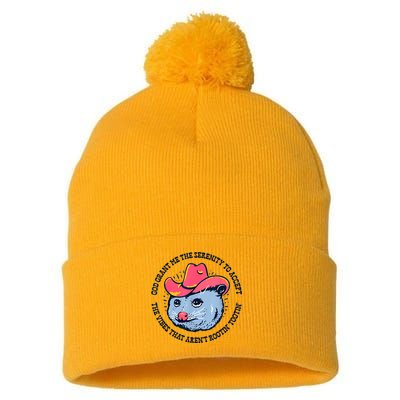 Accept The Vibes That Arent Rootin Tootin Funny Opossum Pom Pom 12in Knit Beanie