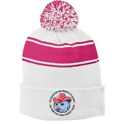 Accept The Vibes That Arent Rootin Tootin Funny Opossum Stripe Pom Pom Beanie