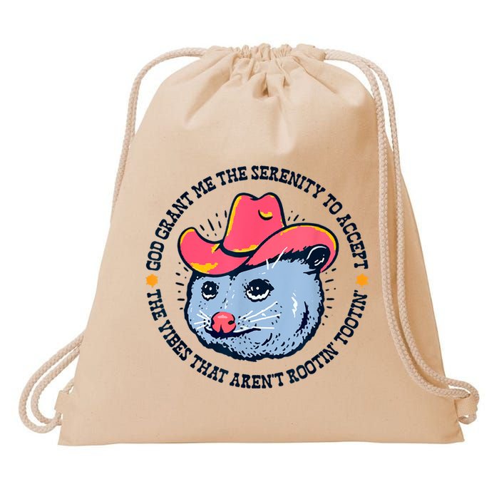 Accept The Vibes That Arent Rootin Tootin Funny Opossum Drawstring Bag