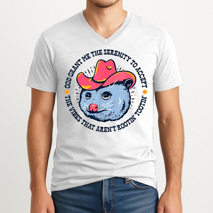 Accept The Vibes That Arent Rootin Tootin Funny Opossum V-Neck T-Shirt