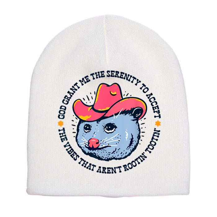 Accept The Vibes That Arent Rootin Tootin Funny Opossum Short Acrylic Beanie
