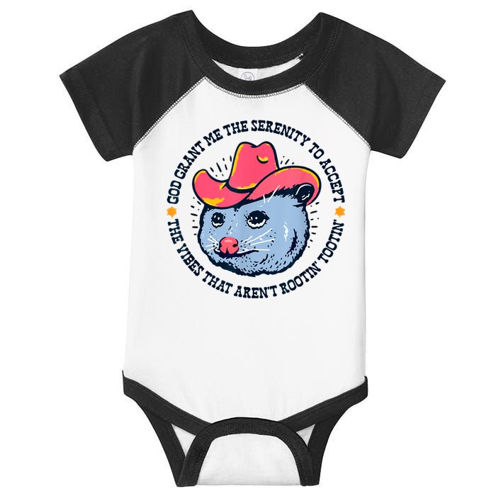 Accept The Vibes That Arent Rootin Tootin Funny Opossum Infant Baby Jersey Bodysuit