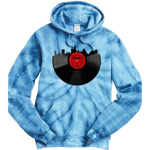 Austin Texas Vinyl Record Musical Gift Retro Austin Skyline Tie Dye Hoodie